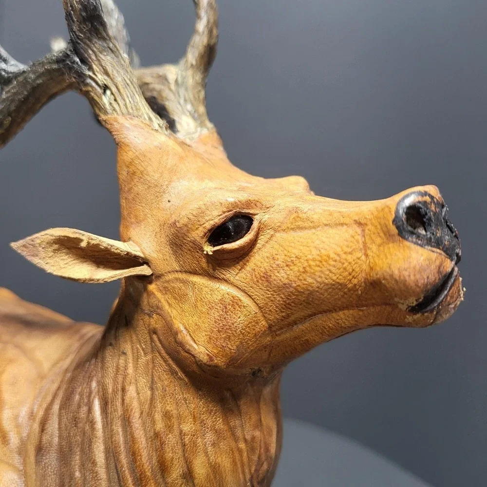 VTG Leather Wrapped Deer Figurine Standing Buck Rustic Cabin Decor 1960's - Picture 6 of 8